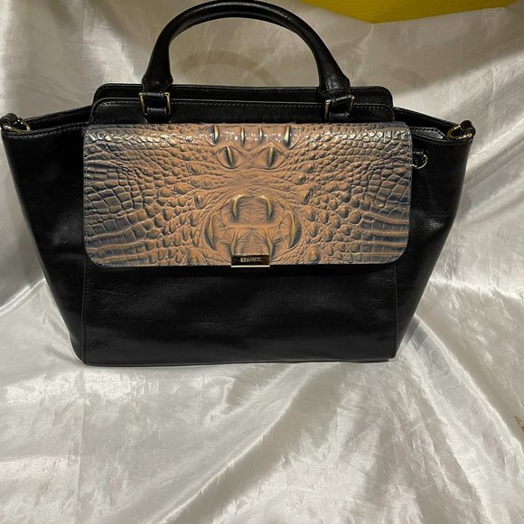 Brahmin ROBIN Leather Satchel Black Topsail Handbag Interchangeable Flaps X 2 - Picture 6 of 12